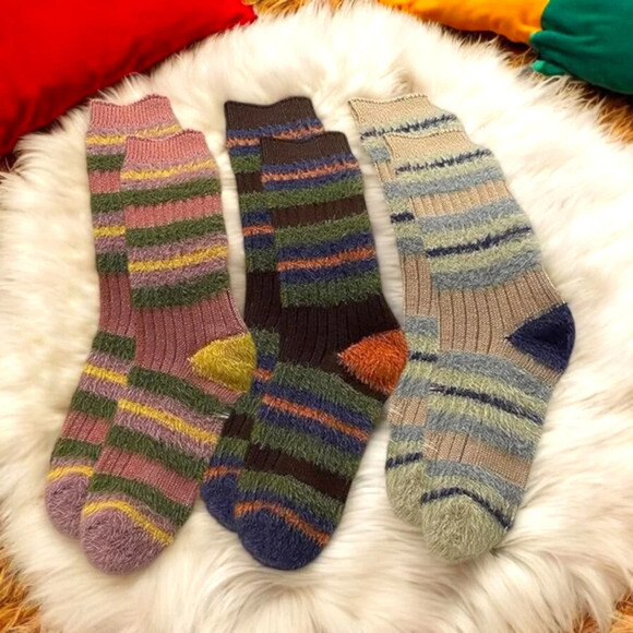 🆕️Cozy Fuzzy Striped Socks 3-Pack | Soft & Warm Fluffy Winter Lounge Socks🧦 - Picture 3 of 15